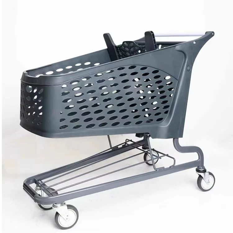 Customizable Gray Plastic Shopping Trolley for Grocery Store Supermarket 80L 125L 150L Sizes Mesh Structure