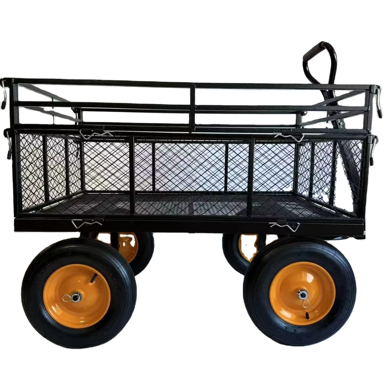 Customizable Heavy Duty 500kgs Capacity Steel Garden Cart Mesh Platform Four Wheel OEM Hand Cart Trolley Industrial Use Tools