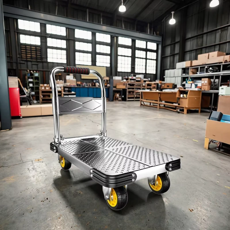 Customizable Heavy Duty Foldable Steel Platform Trolley with Sponge Handle Four-Wheel Metal Rubber