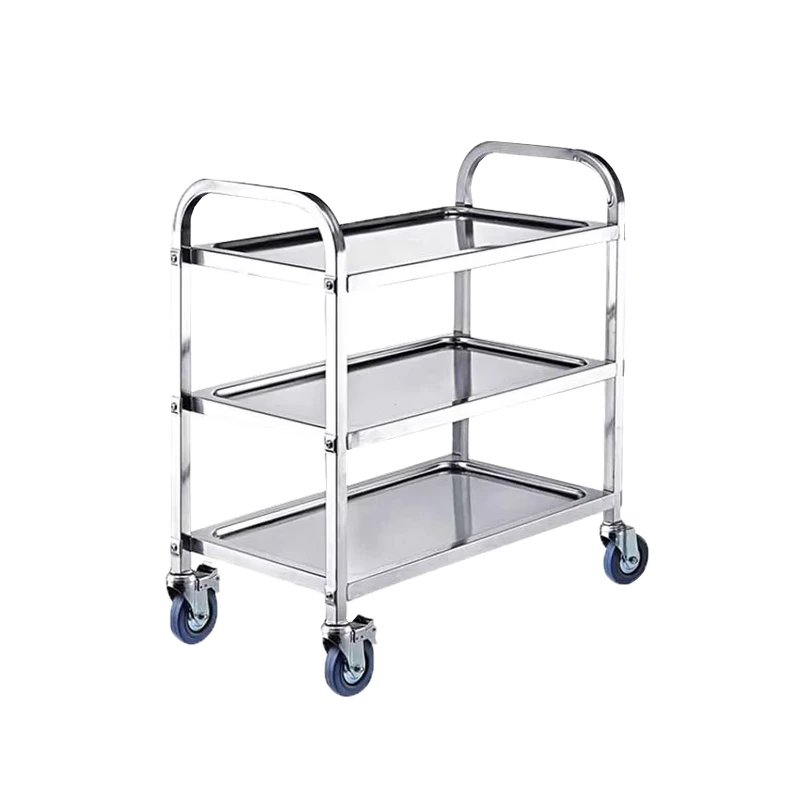 Customizable High End Hotel Dining Trolley Three Layer Stainless Steel and Aluminium Platform