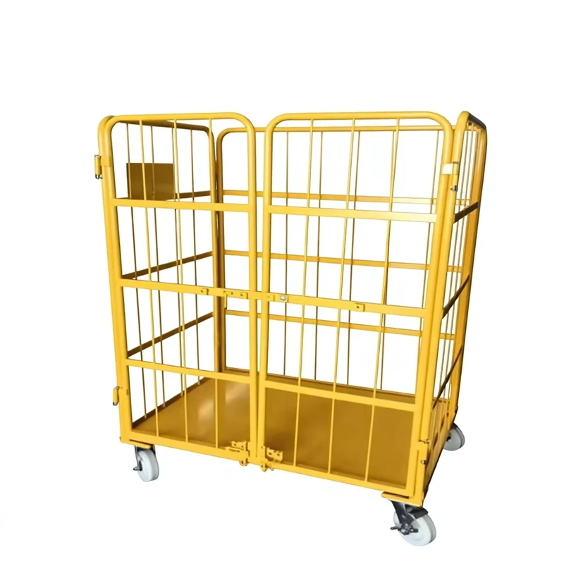 Customizable Industrial Four Wheel Roll Container Storage Trolley Collapsible Steel Cart Easy Transport Powder Coated