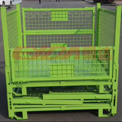 Customizable Industrial Four-Wheel Steel Trolley Foldable Powder Coated Storage Container Roll Structure for Warehouse Hand
