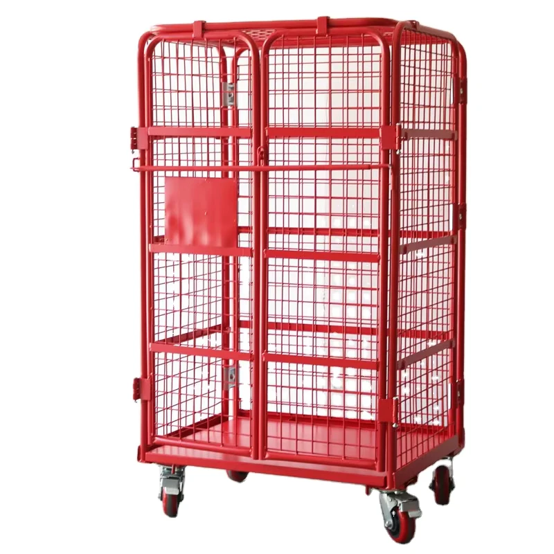 Customizable Industrial Four Wheel Steel Trolley Foldable Storage Container 300kg Load Capacity Roll Structure for Warehouse