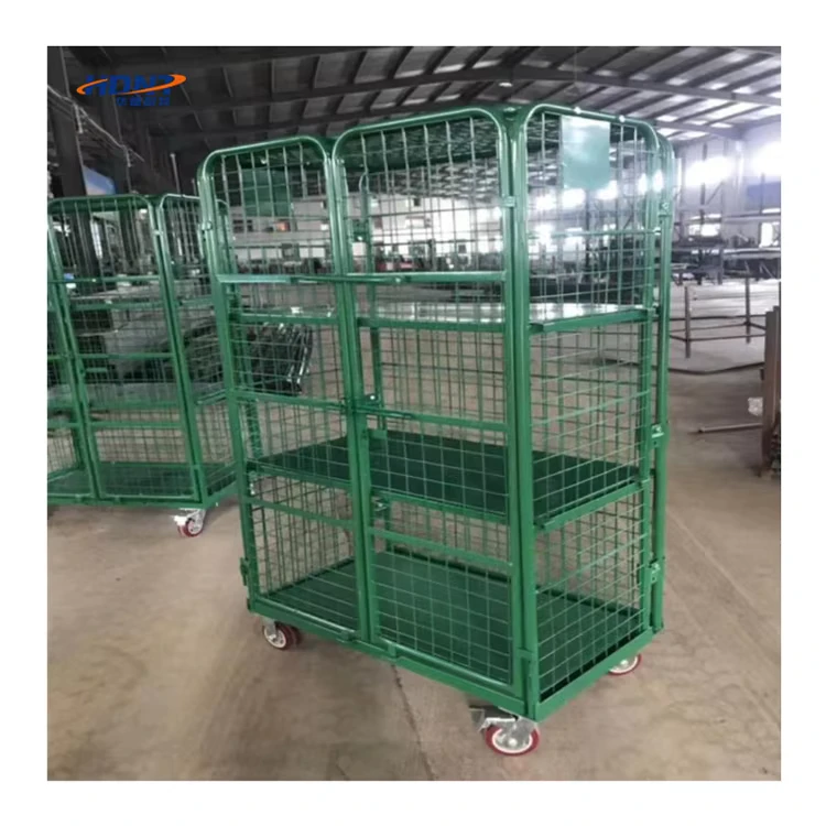 Customizable Industrial Four Wheel Transport Storage Container Collapsible Steel Cage Trolley With Roll Structure Warehouse Use