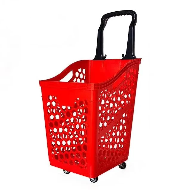 Customizable Logo 70L Supermarket Cart Plastic Shopping Basket Trolley with Wheels