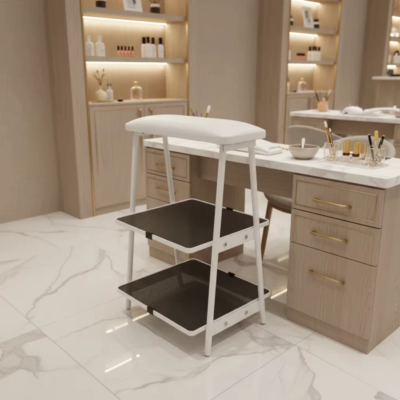 Customizable Logo Nail Salon Trolley 3 Tier with Footrest Space Saving Storage for Nail Supplies
