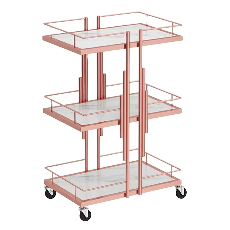 Customizable Multi color Stainless Steel Foldable Beauty Salon Trolley with 4 Wheel 3 Layer Movable Storage