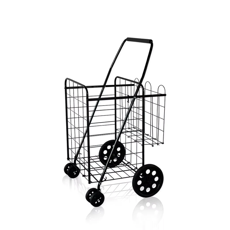 Customizable OEM 4 Wheel Mesh Iron Supermarket Folding Shopping Trolley with Basket Foldable Cart 45kg Capacity