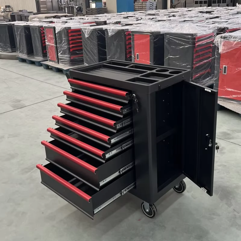 Customizable OEM Iron 7 Drawers Workshop Tool Cabinets Garage Storage Tool Cart Trolley with Handle Wheels