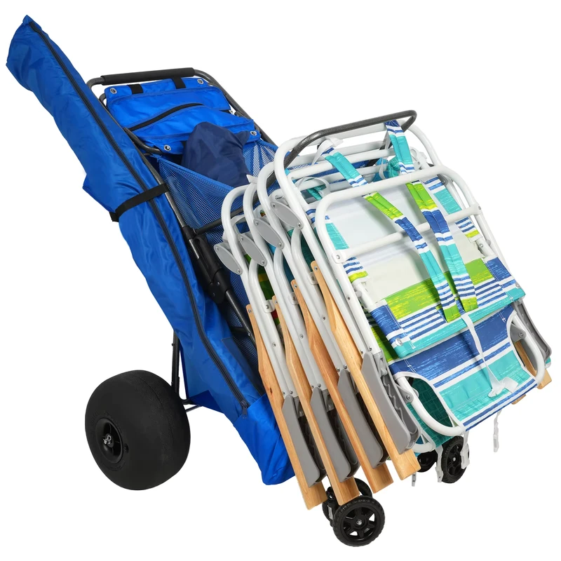 Customizable OEM Stainless Steel Foldable Balloon Wheel Wagon Cart Big Beach Trolley with Four Wheel for Camping