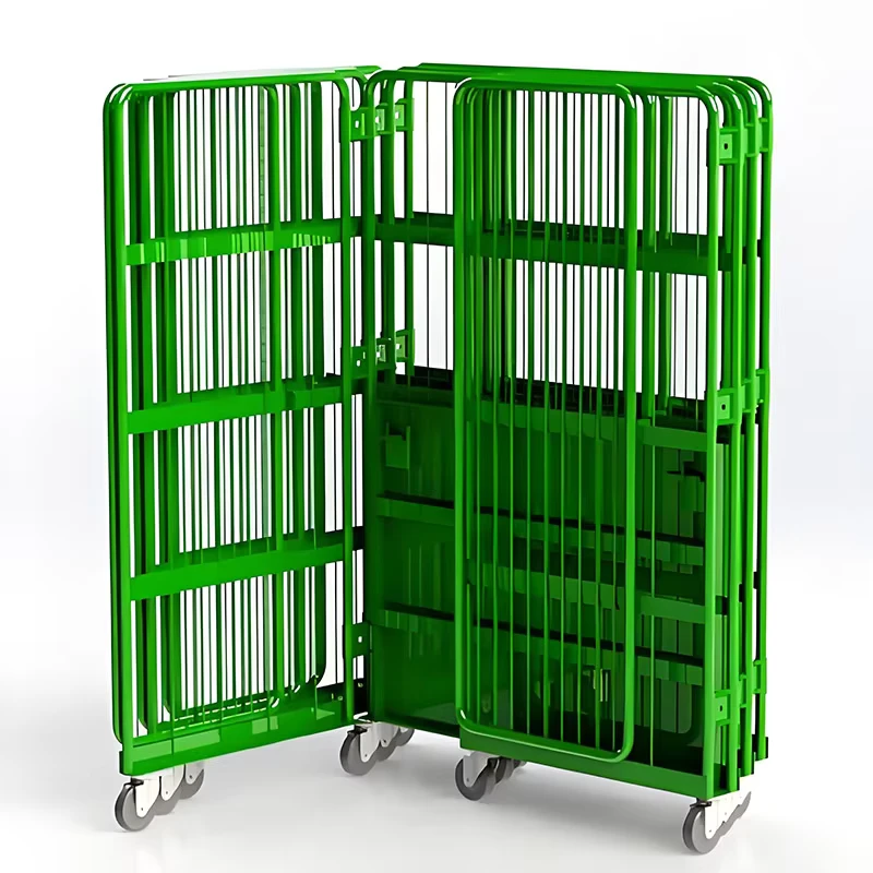 Customizable Roll Container Storage Trolley with Foldable Powder Coated Steel Structure