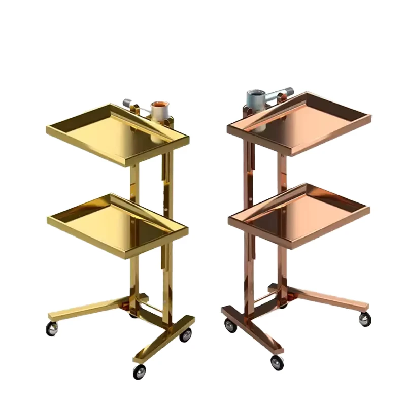 Customizable Stainless Steel Hair Salon Trolley Golden Silver Mobile Tools Storage Cart Direct