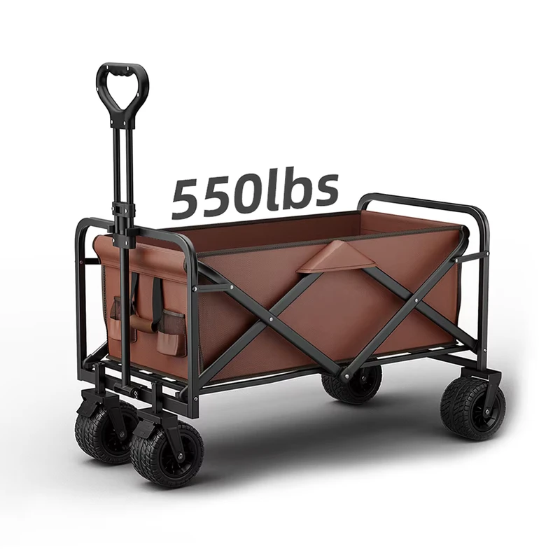 Customizable Stainless Steel Heavy Duty Four Wheel Portable Oversized Camping Cart Outdoor Folding Picnic Trailer