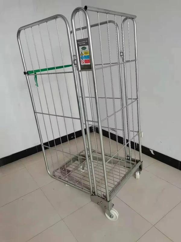 Customizable Steel Rolling Warehouse Cage Trolley Four Wheel Logistics Container Nestable Industrial 1000kg Load 2 Layer Zinc