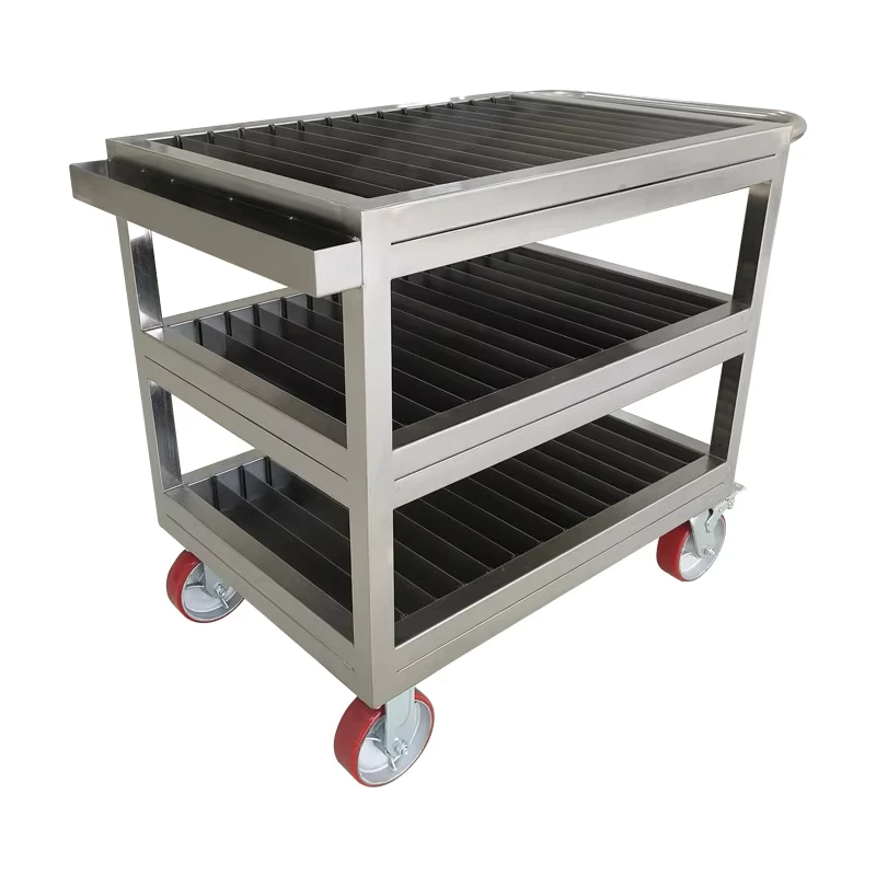 Customize Clean Room 304 Stainless Steel Hand-pushed Parts Transfer Mold Cart Partitioned Plate Large Capacity Trolley HTS