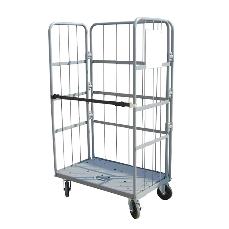 Customized 3 4 Sided Folded Nestable Wire Mesh Logistics Cart Rolling Container 350kg Load Capacity 1100L Capacity for Storage