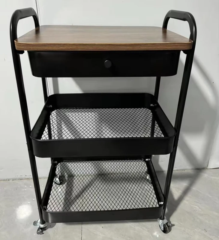 Customized 3 Tier Rolling Trolley Storage Cart with Drawers Movable Storage Rack Holder for Bathroom Food Tools
