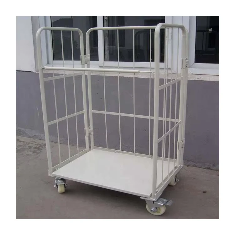 Customized 4 Sided a Frame Nesting Full Security Metal Steel Wire Foldable Warehouse Rolling Cage