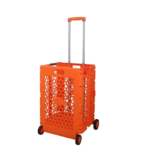 Customized 4 Wheel Folding Hand Trolley Cart 25KG Capacity Plastic Mesh Foldable Shopping Trolley Cart