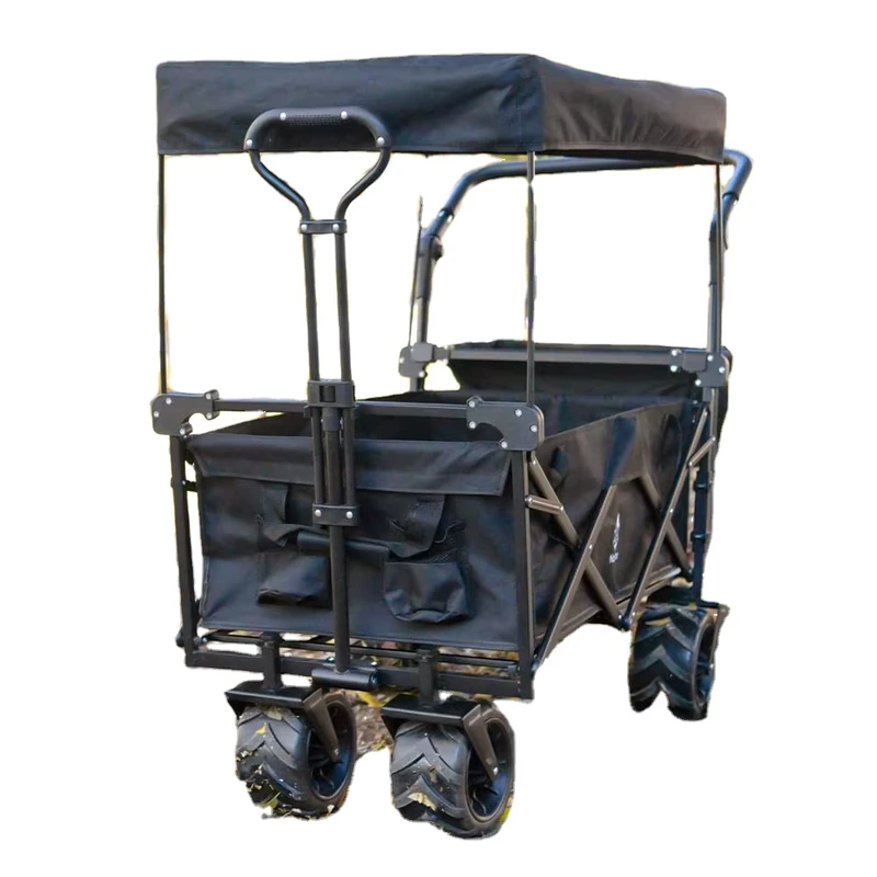 Customized Collapsible Heavy Duty Rubber Polyurethane Garden Beach Folding Wagon Outdoor Camping Cart