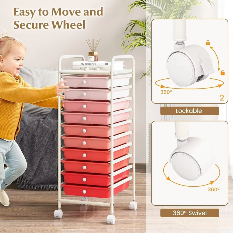 Customized Color Household Organizer with Wheels 10 Layers Storage Cart Organizer Cart Kitchen Storage Kitchen Trolley