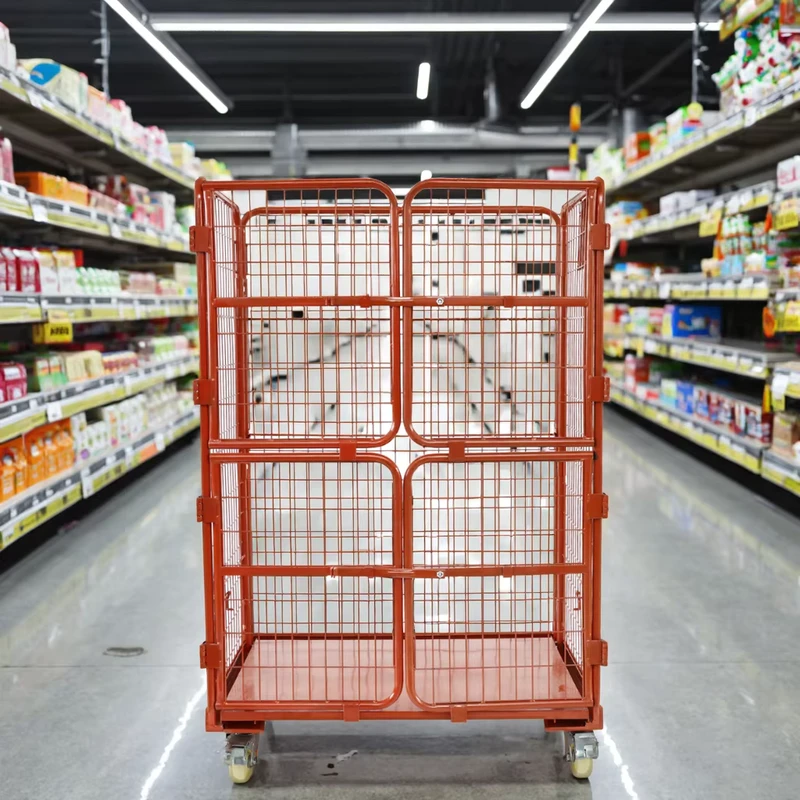 Customized European Four Wheel Welded Steel Commercial Laundry Trolley Durable Security Cage for Logistic Storage