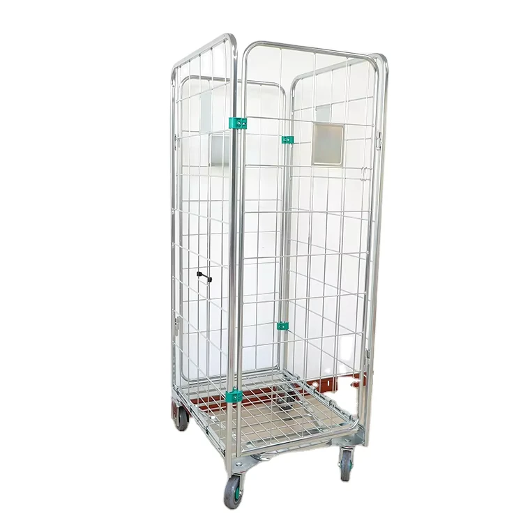 Customized Heavy Duty Foldable Steel Frame Mesh Trolley 500kg Rolling Cage Four Wheel Powder Coated Industrial Use OEM