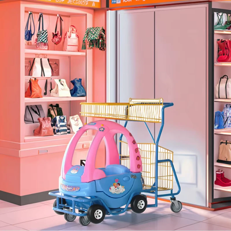 Customized Kids Shopping Trolleys Supermarket Metal Carts with Plastic Platform for Children