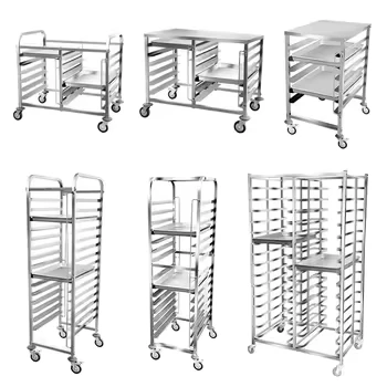 Customized Kitchen Equipment Stainless Steel Rack Tray Trolley With Wheels Baking Tray Trolley Removable Trolley Carts