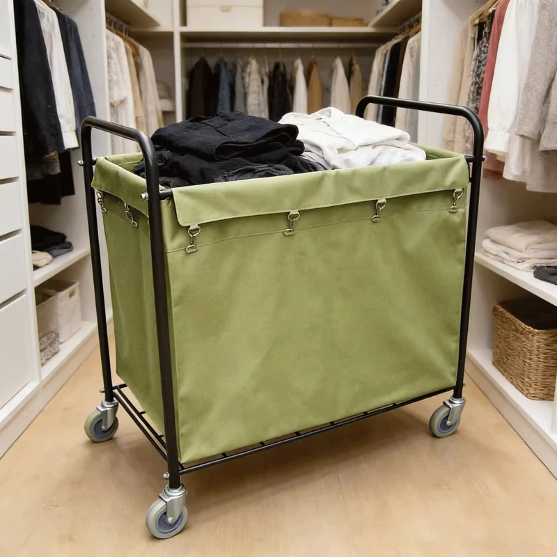 Customized Linen Cart for Hotel Room Service Stainless Steel Cart for Laundry Room Dry Cleaning Store Storage and Recycling Cart