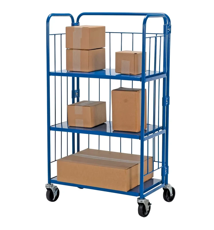 Customized Logistics Foldable Mobile Warehouse Cage Trolley Heavy Duty 3 Layer Portable Logistics Cart