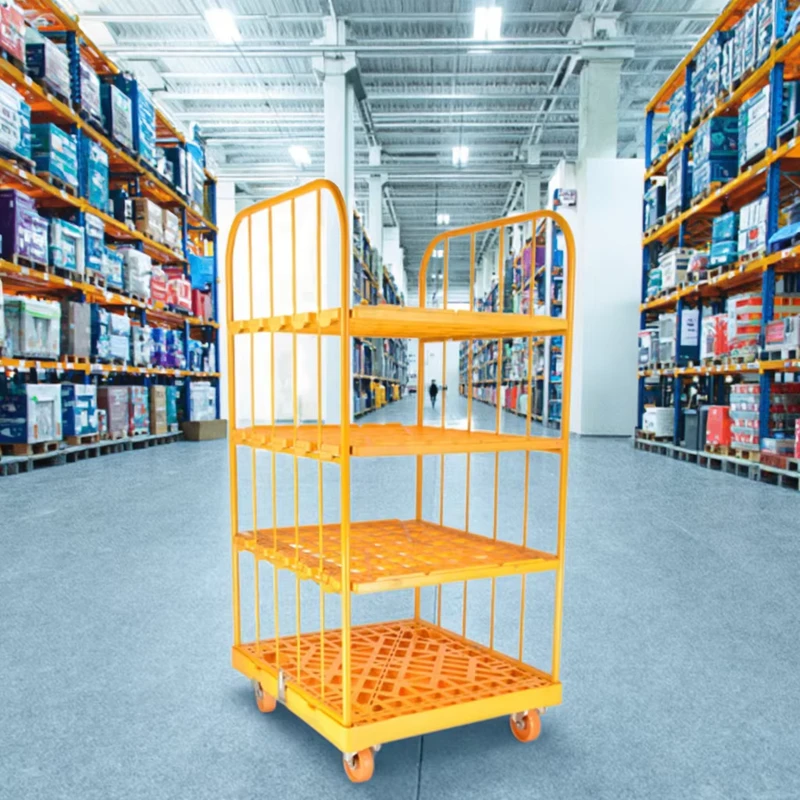 Customized Logistics Perforated Solid Box Heavy Duty 3 Tier Portable Warehouse Cage Trolley with 500kg Bottom Tier Load Capacity