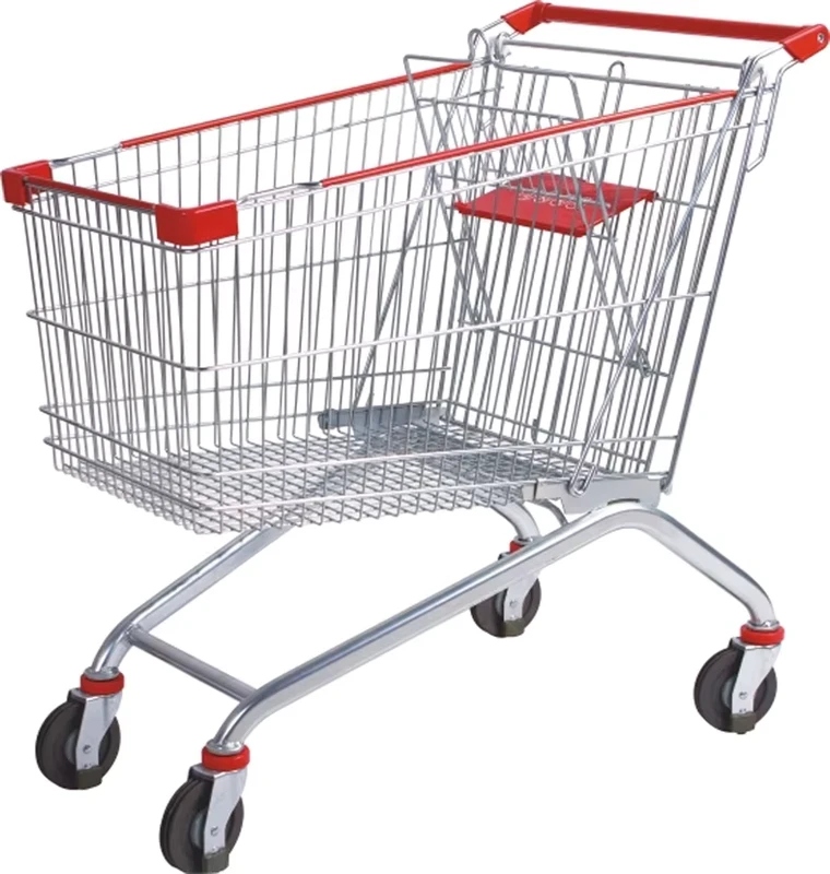 Customized Logo 180L Euro Type Hypermarket Shopping Cart Trolley Carbon Steel Zinc/Powder Coating Folding Design Durable 5” PU