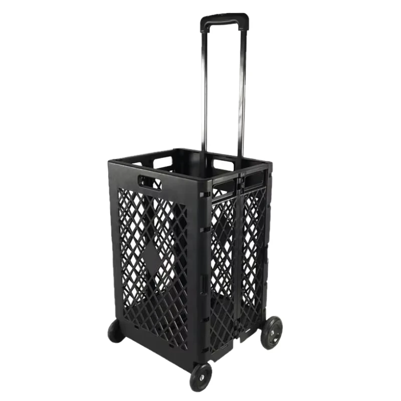 Customized Logo 4 Wheel Folding Hand Trolley Cart 25KG Capacity Plastic Mesh Structure