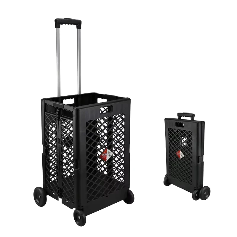 Customized Logo 4 Wheel Light Weight Folding Hand Trolley Cart 25KG Capacity Plastic Platform Structure