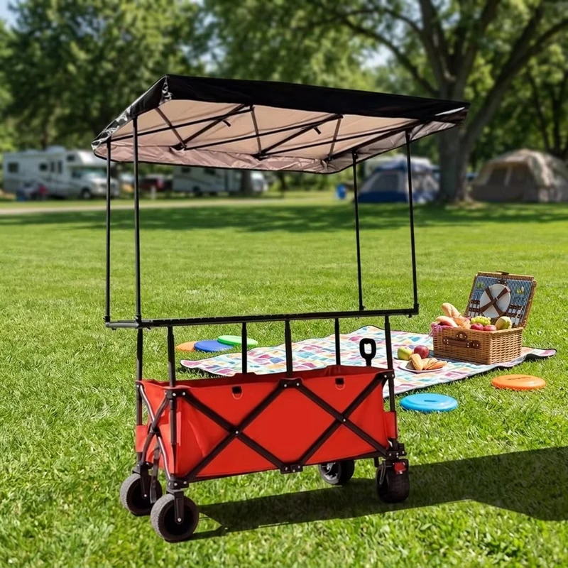 Customized Logo Large Outdoor Metal Stall Trolley Folding Waterproof Awning for Night Market Coffee Cart