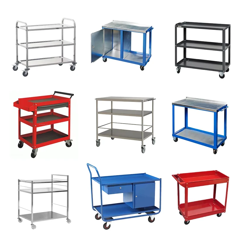 Customized Metal Fabrication Industrial Aluminum Platform Trolley 2-Layer Utility Cart with Handle for Warehouse Home Use
