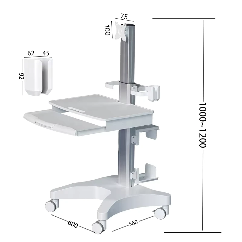 Customized Mobile Medical Computer Trolley Cart Hospital Furniture Medical Cart with Cabinet for Office Hospital Workstation