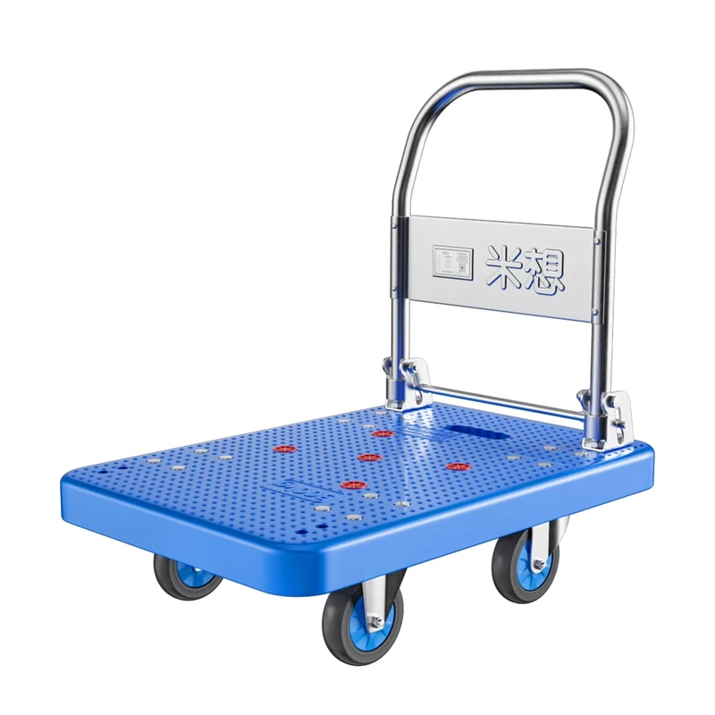 Customized OEM Heavy Duty Four Wheel Plastic Platform Hand Foldable Trolley Cart for Industrial Storage and Shopping