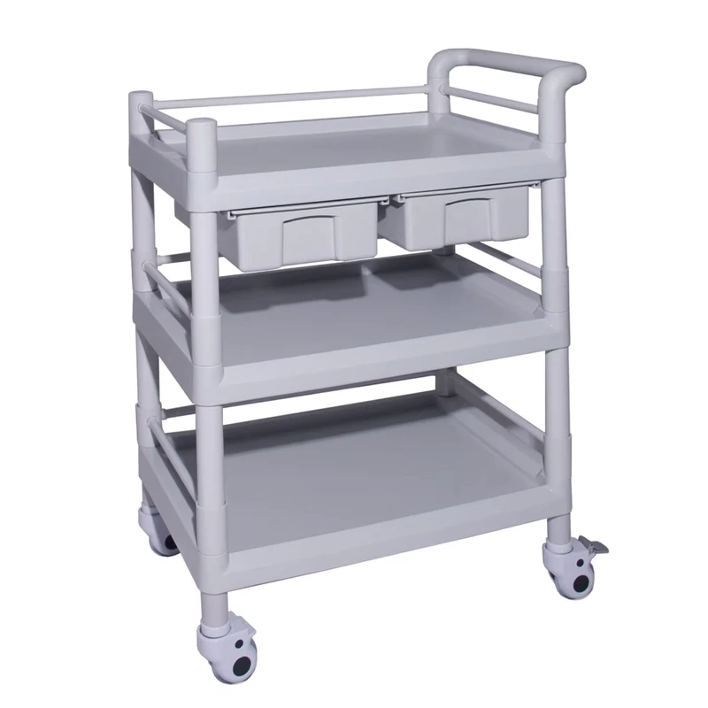 Customized Oem Hospital Medical Low Noise ABS Material Dressing Medication Delivery Cart Utility Trolley With Brakes Wheels
