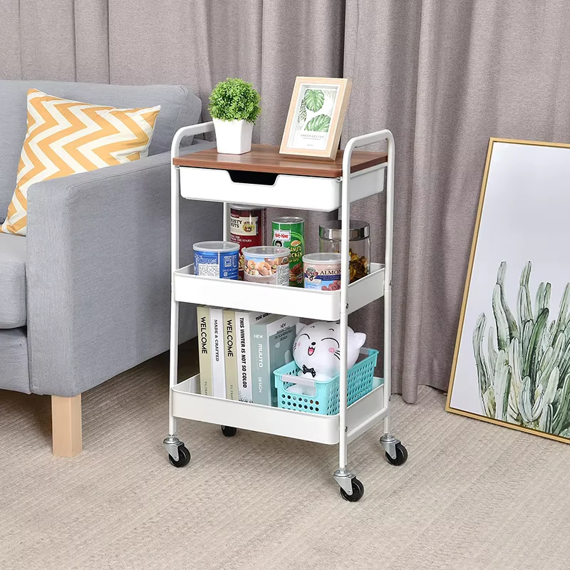 Customized Office Supplies Printer Can Be Placed 3 Tier Storage Rolling Cart Trolley Storage Rack Holder With Drawers