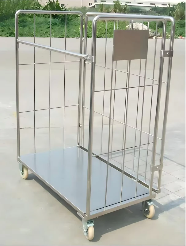 Customized Sizes Foldable Steel Logistics Roll Cage Trolley with Roller Bearing Restaurant Use Metal Mesh Container