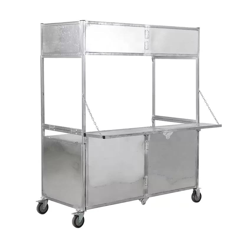 Customized Stainless Steel Foldable Vending Street Cart Fruit Station Hand Push Fast Food Hot Dog Snack BBQ Dessert Trolley