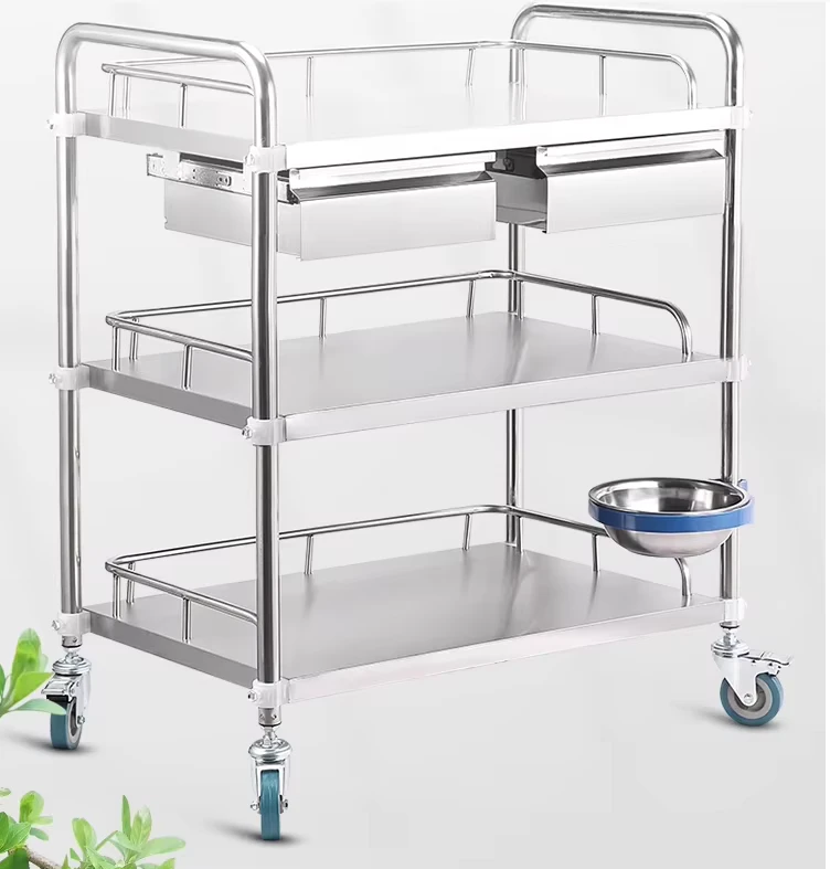 Customized Stainless Steel Trolley Medicine Trolley Medical Waste Cart Trolley for Hospital Clinic
