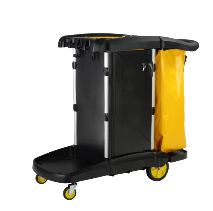 D-011-2C Cleaning Service Trolley 3 Layers PP Janitorial Supplies With Wheels for Hotel Cleaning