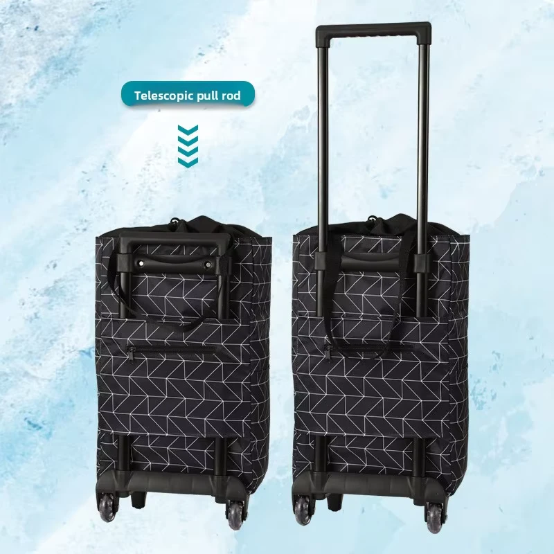 D5673 Portable Foldable Shop Trolley Pull Handle Collapsible Grocery Cart Rolling Folding Bag Shopping Cart with Wheels
