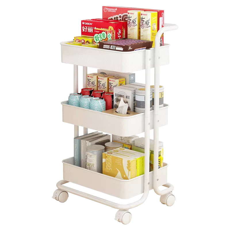 DSH With 4 Plastic Wheels Metal Storage Drawers and Carts 3 Tier Storage Trolley Kitchen Cart