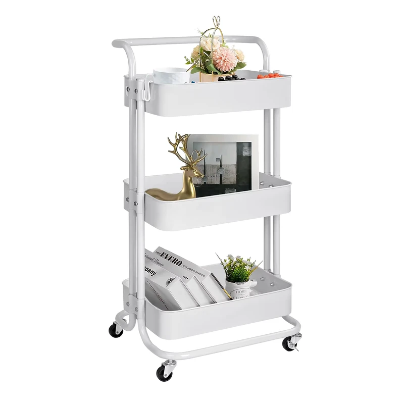 Delicate Compact Utility Rolling Cart Simplicity Rolling Metal Storage Mobile Utility Cart for Bathroom Kitchen Office