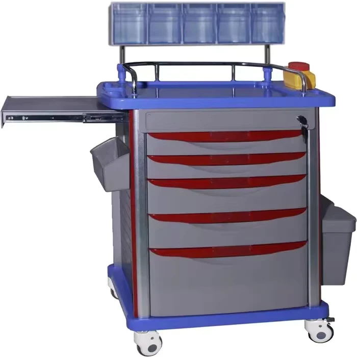 Deluxe Emergency Crash Cart with Defibrillator Platform and Oxygen Bottle Support for Rapid Hospital Emergency Room Access