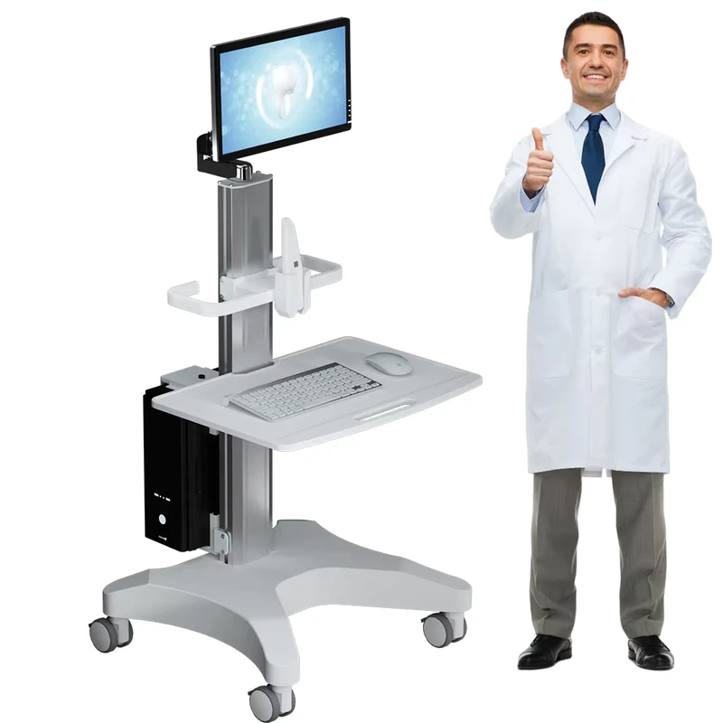 Dental Clinic Cart with Adjustable Oral Scanner Holder & Monitor Mount Wheeled Medical Trolley for Hospitals Salons (OC 1T)